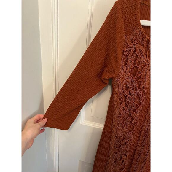 Free People Burnt Orange Open Back Floral Lace Mini Dress Women's SP 3/4 Sleeve - Picture 5 of 13